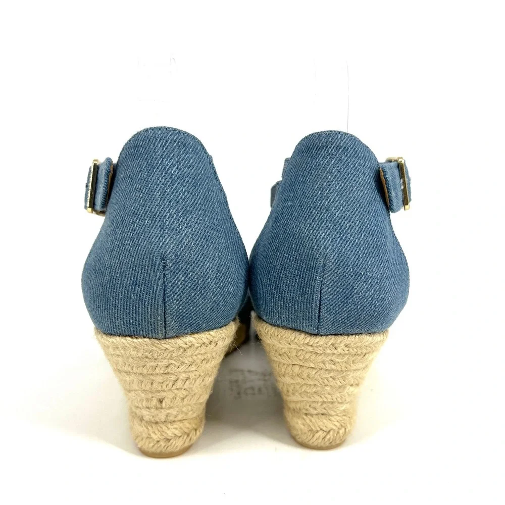 Talbots Womens Blue Denim Espadrille Wedge Sandals Crisscross‎ Ankle Strap 9M